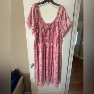 Lauren Conrad Pink Floral Puff Sleeve Midi Dress Women’s size 3X